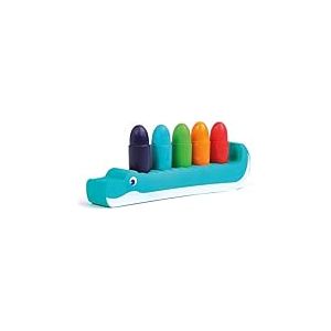 Ludi - Crayons pour Le Bain - pour Dessiner sur Les Parois - Effa&ccedil;ables, Solides, R&eacute;sistants &Agrave; L&rsquo;Eau - D&egrave;s 10 Mois - Dext&eacute;rit&eacute;, Motricit&eacute; Fine, Imagination - 5 Crayons Et Support Crocodile en Mousse