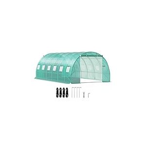VEVOR Serre Tunnel Jardin 6,1x3x2,1 m Tente Abri Plantes Cadre en Acier Galvanisé Couverture Étanche PE 3 Poutres Supérieures 4 Poteaux Diagonaux 2 Portes 12 Fenêtres pour Cultiver Légumes Fleurs Vert