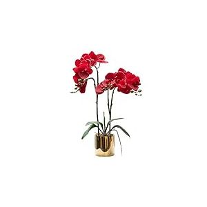 CXGS Orchid&eacute;e Artificielle au Toucher r&eacute;aliste dans Un Vase en c&eacute;ramique Rouge, 50 cm, Arrangement Floral phalaenopsis pour Centre de Table, d&eacute;coration d'int&eacute;rieur