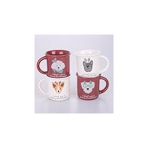 VDE Villa d'Este Home Tivoli 1996 Lot de 4 tasses à café de Noël 90 ml en céramique, Noël Animal
