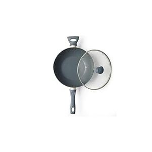 Salter BW12267EU7 Wok antiadhésif 28 cm, induction, couvercle en verre trempé avec évent, peu/sans huile, sans PFOA, poignées douces au toucher, aluminium forgé, collection Marino, bleu marine