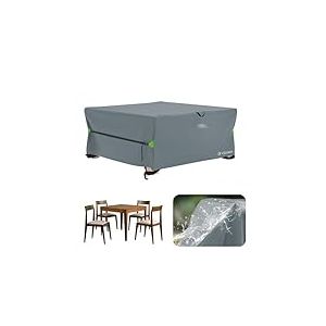Velway Housse Salon de Jardin Imperméable - Housse Table de Jardin avec Boucles Coupe-Vent Protection pour Tous Les Temps pour Table et Chaise d'extérieur (Gris,200x200x90cm)