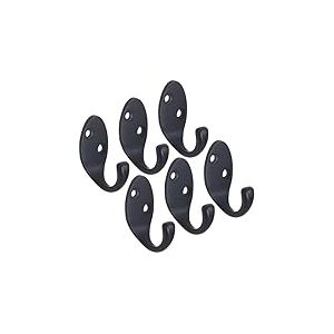 RICOO Patère Murale MH014-B6 - Lot de 6 Crochets de Manteau en Zink, Design Moderne - Porte-Manteau Mural pour Salle de Bain, Cuisine, Entrée - Économie d'Espace, Noir