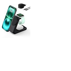 Belkin UltraCharge Chargeur Induction 3 en 1 Qi2, Station de Charge Magn&eacute;tique 25W, Chargeur sans Fil avec MagSafe pour iPhone 17, iPhone Air, Apple Watch, AirPods, Pixelsnap avec Chargeur 45W, Noir