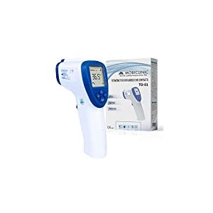 Mobiclinic®, Thermomètre digital sans contact to-01, Frontal, Marqur européenne, Laser, Infrarouge capteur, Alarme de fièvre, Lcd écran, Bleu