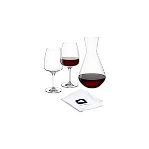LEONARDO HOME CESTI 040974 Lot de 3 verres à vin avec chiffon de polissage - Passe au lave-vaisselle - Set de vin rouge résistant aux chocs - Verres à vin à style bas (500 ml) - Carafe en verre de