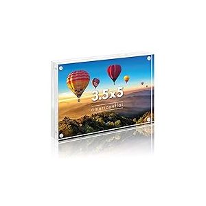 Americanflat Cadre photo en acrylique de 8,9 x 12,7 cm – Cadre photo double face avec coins magnétiques – Cadre en acrylique transparent pour affichage de bureau ou de table – Cadre de 7,6 x 12,7 cm