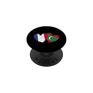 Drapeau France Maldives Cœur Drapeau Français Maldives Double Drapeau PopSockets PopGrip Adhésif