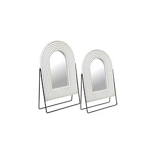 DRW Lot de 2 miroirs de Bureau en Bois et métal Blanc et Noir 21 x 8 x 34 + 19 x 7 x 29 cm