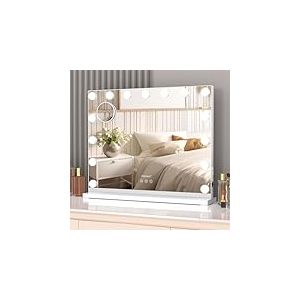 ADDCOLOR Hollywood Miroir Coiffeuse, Miroir Maquillage Lumineux avec 15 LED Ampoules et Port de Chargement USB, 3 Modes d'éclairage Réglables Miroir Mural avec 10X Miroir (58 * 2,8 * 46CM)