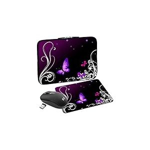 Pedea Housse de Protection Design pour Ordinateur Portable jusqu'&agrave; 17,3" (43,9 cm) avec Tapis de Souris et Souris sans Fil Papillon Violet