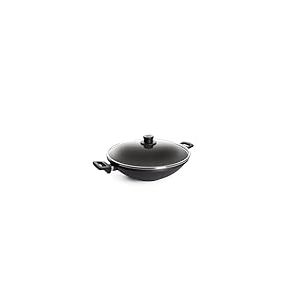Woll Titanium nowo 1136NL Wok en Fonte ø 36 cm-Hauteur : 11 cm-avec 2 Tempura avec poignées latérales-Grille de Cuisson et Couvercle