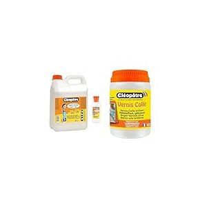 Cléopâtre - Colle blanche vinylique au format de 2 kg + 1 flacon de 100gr rechargeable & CLEOPATRE- Vernis Colle Transparent brillant, séchage rapide- Sans solvant - Pot de 250 g