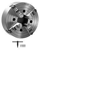 VEVOR Mandrin de Tour à 4 Mâchoires, 250 mm, Mandrin Auto-centrage Mors Réversibles, en Fonte HT300, Plage de Serrage 15-250 mm, avec Clé en T, Serrage Interne et Externe, pour Tours à Bois et Métal