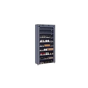 Mondeer Armoire &agrave; Chaussures 9 Couches Etag&egrave;res de Rangement pour 45 Paires de Chaussures Armoire en Tissus Rangement de Chaussures &Eacute;tanche &Eacute;tag&egrave;res &agrave; Chaussures Gris 88 * 28 * 160cm (avec Housse)