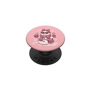 Bonhomme de Neige l&eacute;opard Rose Coquette Noeud No&euml;l Femmes Filles PopSockets PopGrip Adh&eacute;sif