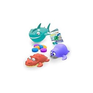 INKEE Toys Wind-Up Drop Coral &ndash; Jouets Bain b&eacute;b&eacute; &agrave; remonter &ndash; Jeu de Bain Enfant avec Requin Turquoise, Crocodile Orange et Phoque Violet &ndash; Jouets pour Le Bain avec Mini Bombes de Bain