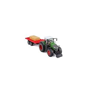 Bburago B18-31674 Tracteur FENDT 1050 Vario moulé sous Pression avec remorque Fonctionnelle, Vert, Coleurs Assorties
