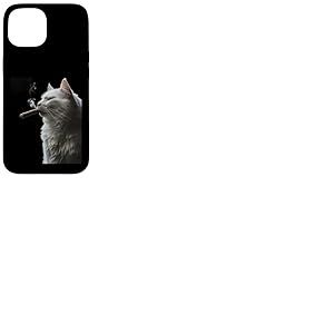 Chat sibérien fume un cigare drôle fumeur de cigare et amoureux des chats Coque pour iPhone 15