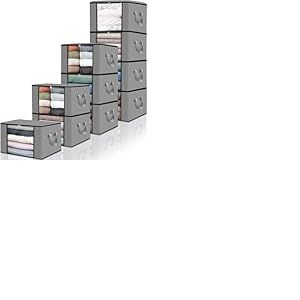 edihome, Sac de Rangement Vetement, (10 pi&egrave;ces), Sac, Boite Sous le Lit, Caisse Pliable, en Tissu Solide, Poign&eacute;es Renforc&eacute;es (Gris clair, Pack de 10)