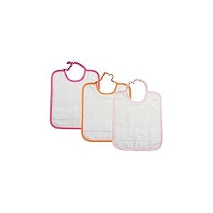 Filet - Lot de 3 bavoirs pour b&eacute;b&eacute; ou cr&egrave;che avec &eacute;lastique en &eacute;ponge blanche avec toile Aida &agrave; broder, 24 x 30 cm, fabriqu&eacute; en Italie, bord uni var. Rose, fuchsia, orange