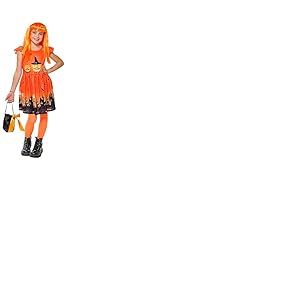 Rubies - D&eacute;guisement Enfant Officiel - Robe Citrouille Orange Imprim&eacute;e avec Petit Sac - Taille Enfant 5/ 7ans - Costume, Carnaval, Filles