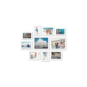Americanflat Lot de 10 Cadres Photos - Cadre Photo Multiple avec Deux 20x25 cm, Quatre 13x18 cm et Quatre 10x15 cm- D&eacute;coration Murale et Collages avec Verre R&eacute;sistant aux Chocs - Blanc