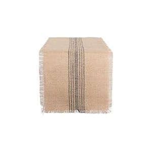 DII Chemin de Table en Toile de Jute à Rayures minéral - Gris - 35,6 x 108 cm