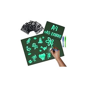 Tablette Lumineuse Enfant A4 et A5, 6 Pochoirs et 2 Stylo Espion - BONNYCO | Jouet Fille Garcon 3 4 5 6 7 8 9 10 Ans | Ardoise Magique, Jeux Cadeaux Enfants | Tableau Magique pour Anniversaire, No&euml;l