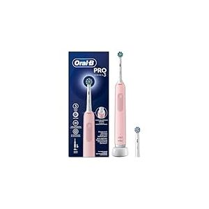 Oral-B Pro 3 Brosse &Agrave; Dents &Eacute;lectrique Rose Pour Adultes, 3 Modes De Nettoyage Avec Blancheur Et Sensibilit&eacute; Pour Prot&eacute;ger Les Gencives, 2 Brossettes Crossaction De Rechange, 1 Chargeur