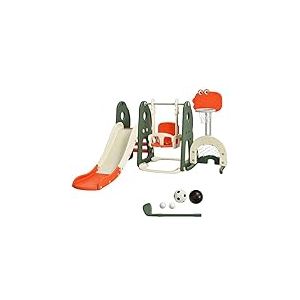 FANTASK Kit d'escalade et de balançoire pour Tout-Petits, Toboggan pour Enfants, kit de Jeu, Toboggan et balançoire, Panier de Basket, échelle, But de Football et Trou de Golf