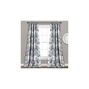 Lush Decor Rideaux Jardin botanique avec imprimé Floral et Oiseaux filtrant la lumière pour Salon, Salle à Manger, Chambre à Coucher, Bleu Marine, 132,1 x 274,3 cm (l x L), Lot de Deux