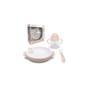 Nuvita 1491 Set pour bébé - Set de sevrage avec assiette thermique, cuillère en silicone et tasse anti-goutte - Sans BPA, antidérapant, idéal à partir de 6 mois - Rose anglaise