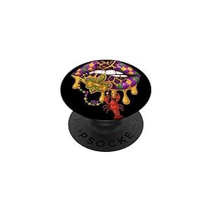 Mardi Gras L&egrave;vres L&eacute;opard avec Perles d'&eacute;crevisses Amusant Carnaval PopSockets PopGrip Adh&eacute;sif
