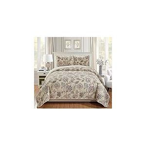 Home Collection Parure de lit 3 pièces pour lit King/California King Size Motif Floral Beige Rose Bleu Taupe Vert