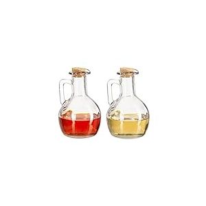 Relaxdays bouteille huile et vinaigre lot de 2, avec bouchon de li&egrave;ge, rond pour huile & vinaigre, 180 ml, transparent