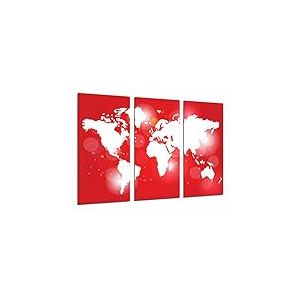 Tableau Moderne Photographique, Impression sur bois, Carte du monde rouge et blanc, monde, villes et pays, 97 x 62 cm, ref. 26958