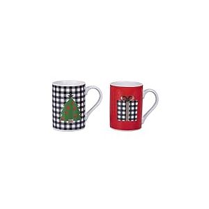 Villa d’Este Home Tivoli Lot de 2 tasses de petit déjeuner de Noël 320 ml en New Bone China, Tartan