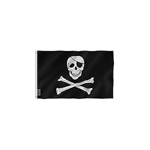 Anley Fly Breeze 3x5Pi Drapeau Jolly Roger avec Ecusson-Couleur Vive Résistant aux UV-Tête en Toile/Double Couture-Drapeau des Pirates Polyester œillet en Laiton 3x5Pi