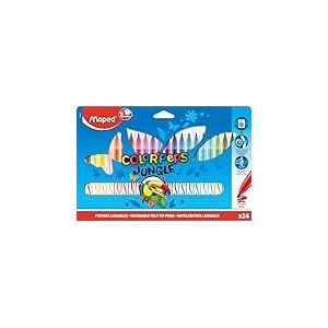 Maped - Feutres Jungle Color’Peps - 24 Feutres de Coloriage - Lavables et Résistants au Séchage - Pointe Moyenne Bloquée - Couleurs Vives - Idéal Fournitures Rentrée Scolaire - Pochette Carton