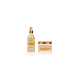 Creme of Nature DUO PACK Pure Honey : Crème de Coiffage + Soin Protecteur anti-casse et sans rinçage à base de noix de coco, beurre de karité et miel, Soin des Cheveux Bouclés Frisés Crépus