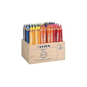 LYRA Triple One Lot de 96 crayons de couleur laqués 3 en 1 avec support en bois