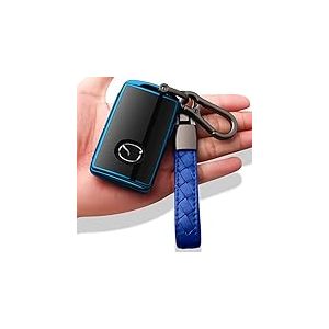 Sindeda Coque de clé Mazda avec Porte-clés, Protection complète à 360 degrés, Compatible avec Mazda 3 2019-2024, Mazda 3 Hatchback 2020-2024, Mazda CX-5, CX-30, CX-9, Bleu