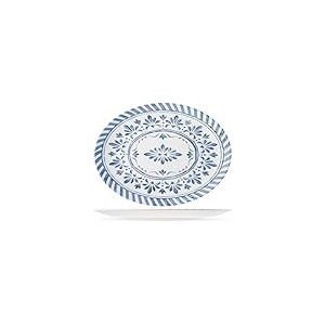 H&H – Set de 6 assiettes ovales Azulejo en mélamine décorée – Style portugais, bleu et azur – Grandes, résistantes, lavables en lave-vaisselle