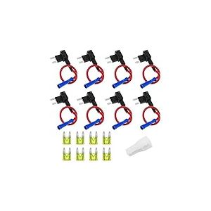 8 Pcs 12V pour voiture, Bolatus Adaptateur de fusible plat ACS Petit distributeur de fusibles enfichables pour voiture Add-A Circuit Porte-fusibles plat avec fusible 20A