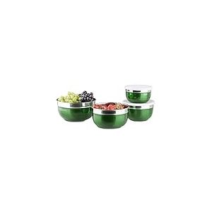 Relaxdays Bol mélangeur avec couvercle lot de 4 saladiers en inox plusieurs tailles HxlxP: 9 x 18,4 x 18,4 cm, vert