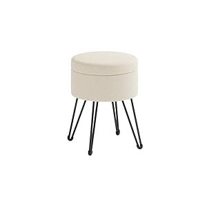 SONGMICS Tabouret de Rangement, Siège Rond, Tabouret de Coiffeuse, Pouf, Repose-Pieds, 39 x 44,1 (⌀ x H), 4 Pieds en Métal, pour Coins Beauté, Salon, Chambre, Blanc Crème LOM002W01