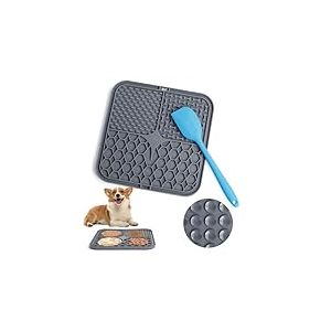 Romon Tapis de L&egrave;che Chien, 20x20cm Tapis L&eacute;cher pour Chien avec Spatule Silicone, sans BPA Tapis de Lechage pour Chat avec Ventouse pour Bain, Entra&icirc;nement, Toilettage (Gris)