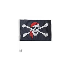AZ FLAG - Drapeau Pirate foulard rouge Pour Décoration Voiture Avec Attaches En PVC Et Système d'Accroche - Car Flag Corsaire Avec Bandana - 100% Polyester - 50g - 45x30 cm