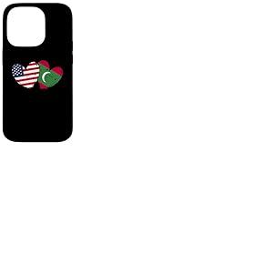 Drapeau américain des Maldives en Forme de cœur avec Double Drapeau américain Coque pour iPhone 14 Pro
